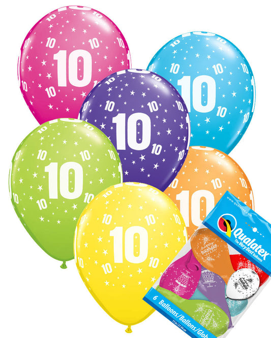 10th Birthday Balloons Pk6 - PartyFeverLtd