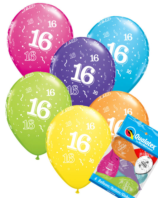 16th Birthday Balloons Pk6 - PartyFeverLtd
