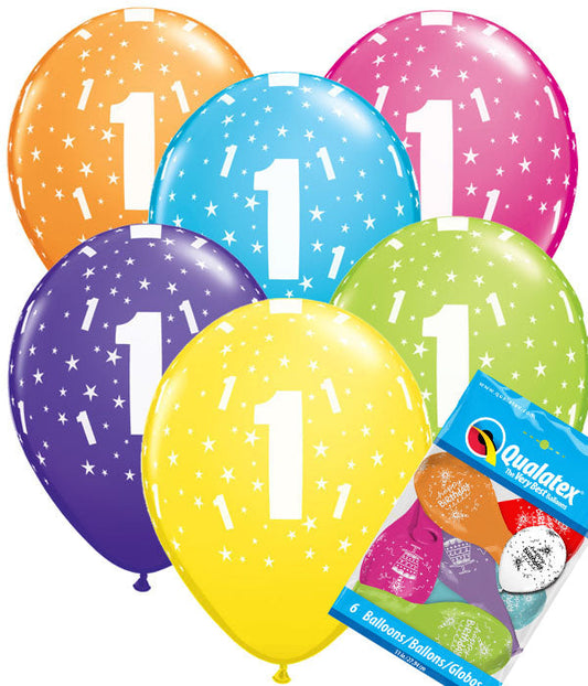 1st Birthday Balloons Pk6 - PartyFeverLtd