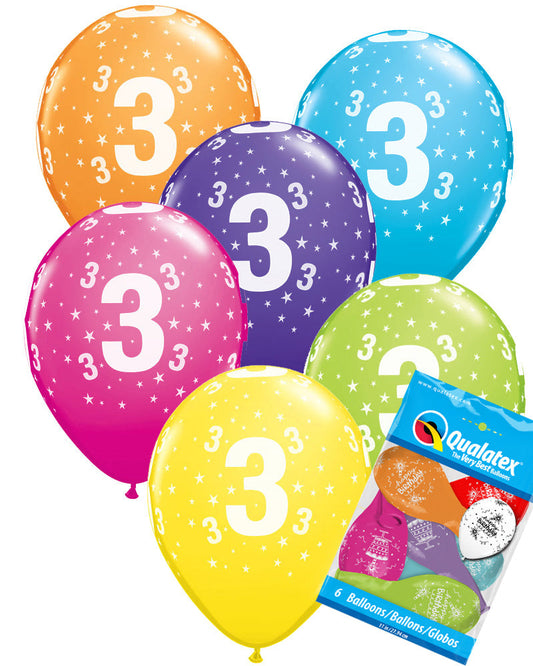 3rd Birthday Balloons Pk6 - PartyFeverLtd
