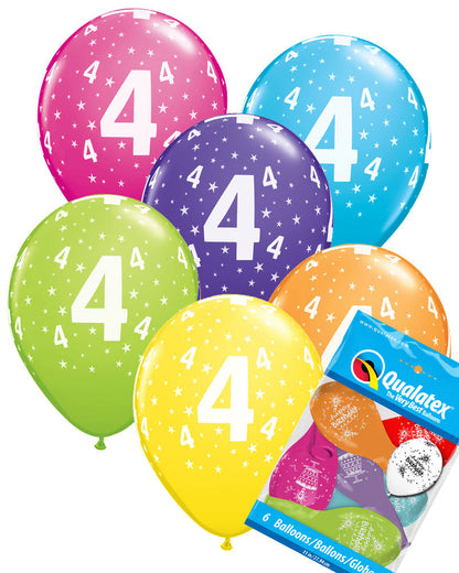 4th Birthday Balloons Pk6 - PartyFeverLtd