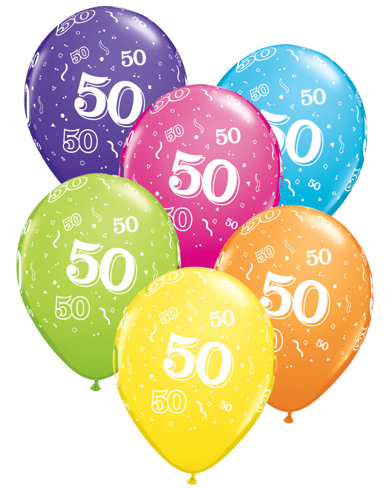 50th Birthday Balloons Pk6 - PartyFeverLtd