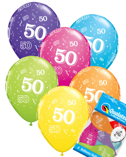 50th Birthday Balloons Pk6 - PartyFeverLtd