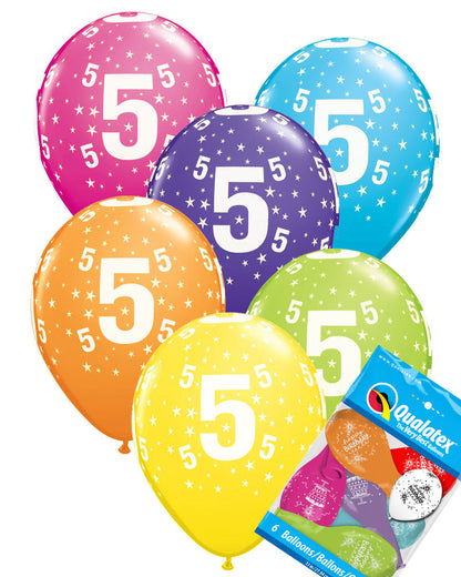 5th Birthday Balloons Pk6 - PartyFeverLtd