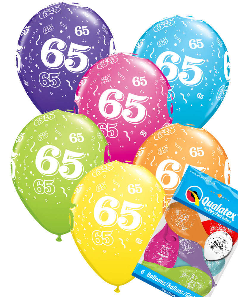 65th Birthday Balloons Pk6 - PartyFeverLtd