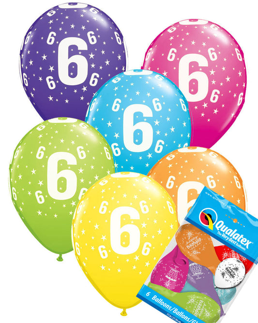 6th Birthday Balloons Pk6 - PartyFeverLtd
