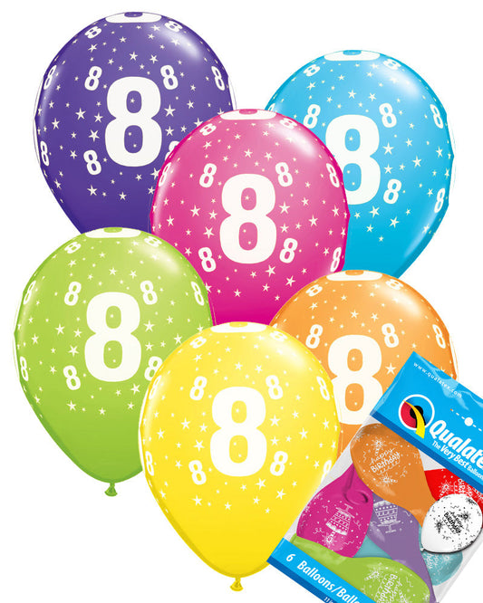 8th Birthday Balloons Pk6 - PartyFeverLtd