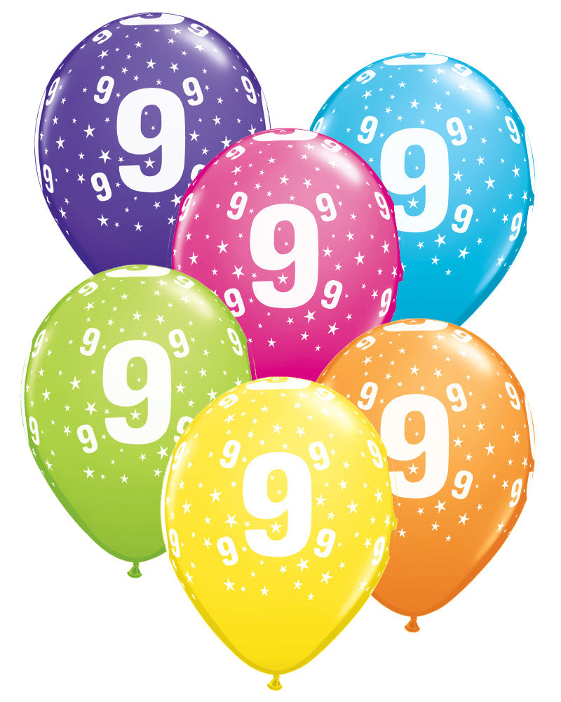 9th Birthday Balloons Pk6 - PartyFeverLtd