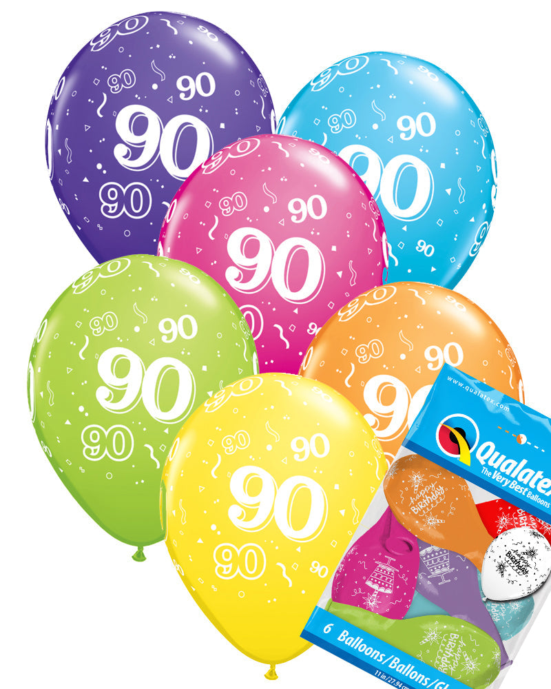 90th Birthday Balloons Pk6 - PartyFeverLtd