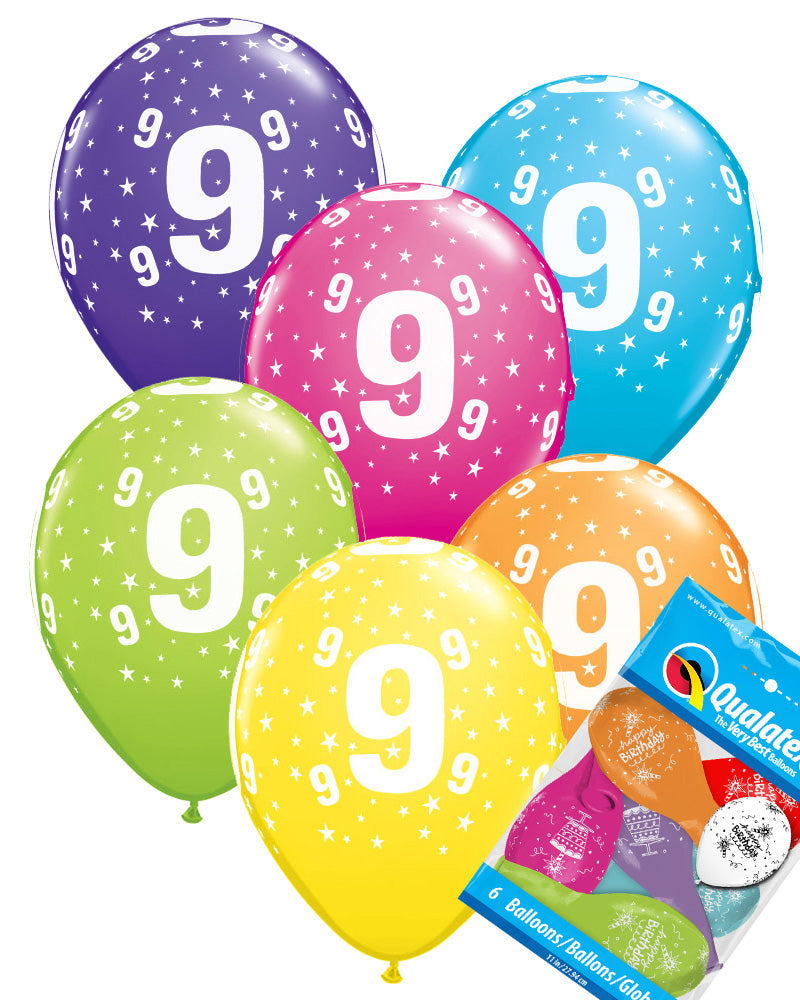 9th Birthday Balloons Pk6 - PartyFeverLtd