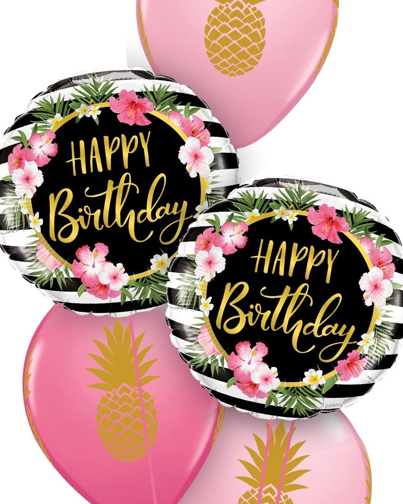 Pink & Gold Pineapple Birthday Balloon Bouquet - PartyFeverLtd