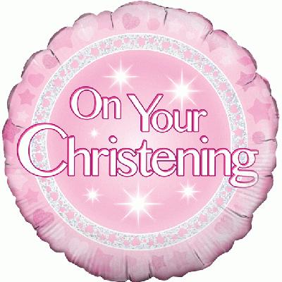 On Your Christening Pink Holographic Balloon - PartyFeverLtd