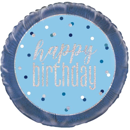 Blue Glitz Happy Birthday Balloon