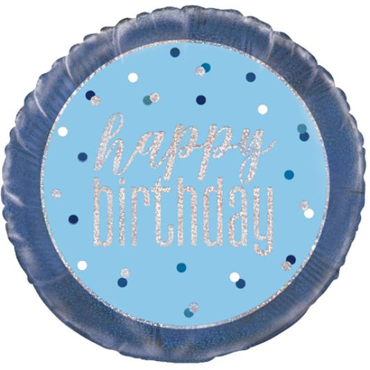 Blue Glitz Happy Birthday Balloon