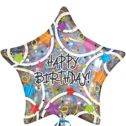 Holographic Star Happy Birthday Balloon - PartyFeverLtd