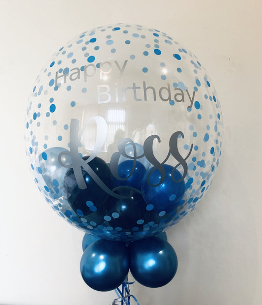 Blue & Silver Personalised Bubble Balloon - PartyFeverLtd