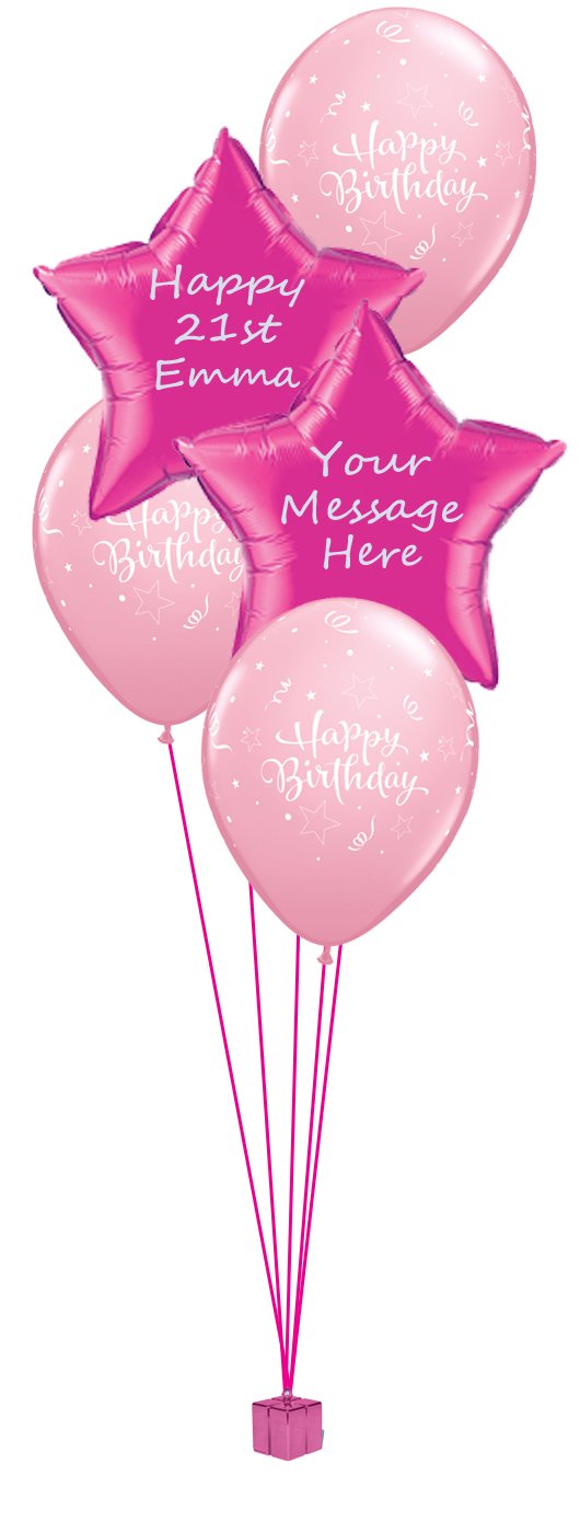 Pink Personalised Birthday Balloon Bouquet - PartyFeverLtd